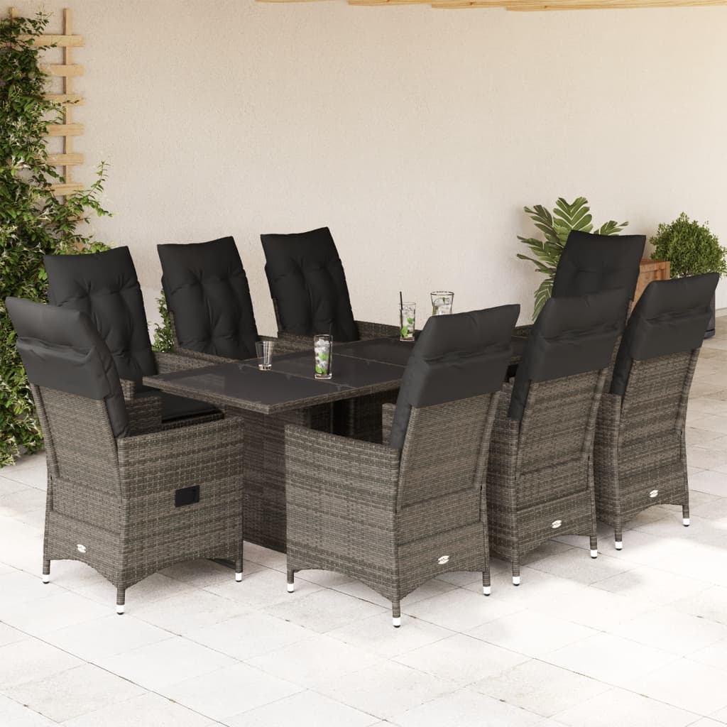 9-delige Tuinset met kussens poly rattan grijs