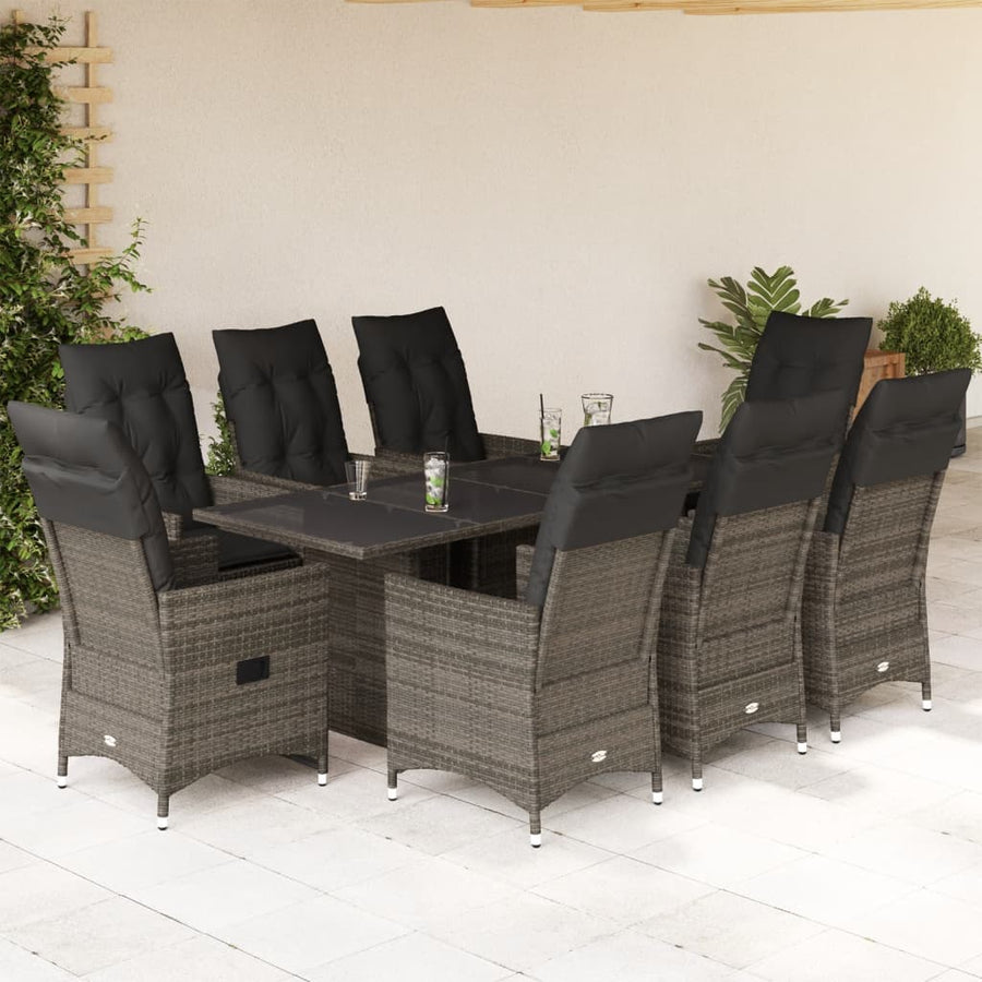 9-delige Tuinset met kussens poly rattan grijs