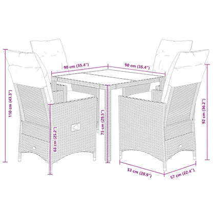 5-delige Tuinset met kussens poly rattan bruin