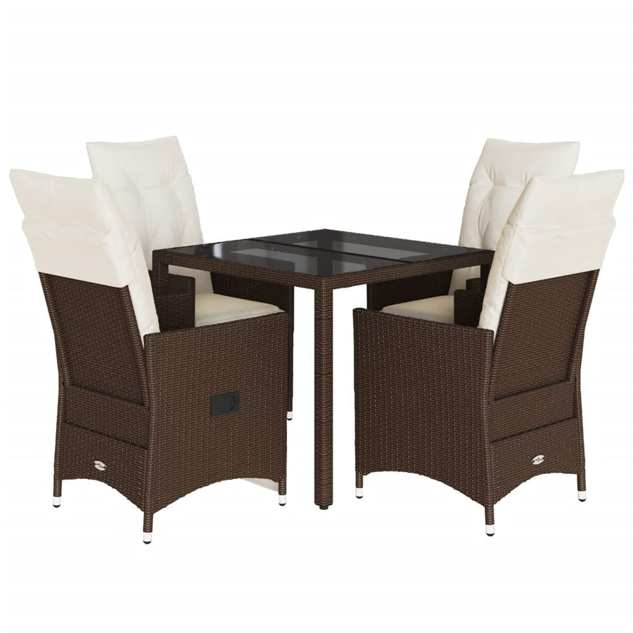 5-delige Tuinset met kussens poly rattan bruin