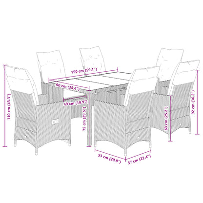 7-delige Tuinset met kussens poly rattan bruin