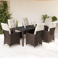 7-piece Poly Rattan Garden Set with Cushions Brown