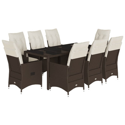 9-delige Tuinset met kussens poly rattan bruin