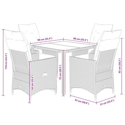 5-delige Tuinset met kussens poly rattan beige