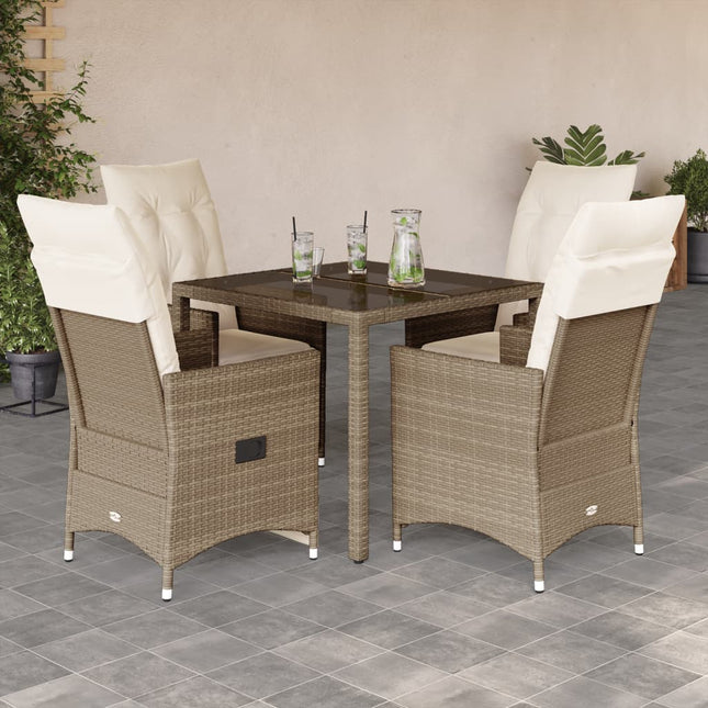 5-delige Tuinset met kussens poly rattan beige