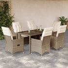 7-Piece Poly Rattan Garden Furniture Set with Cushions - Beige