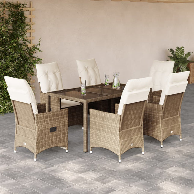 7-delige Tuinset met kussens poly rattan beige