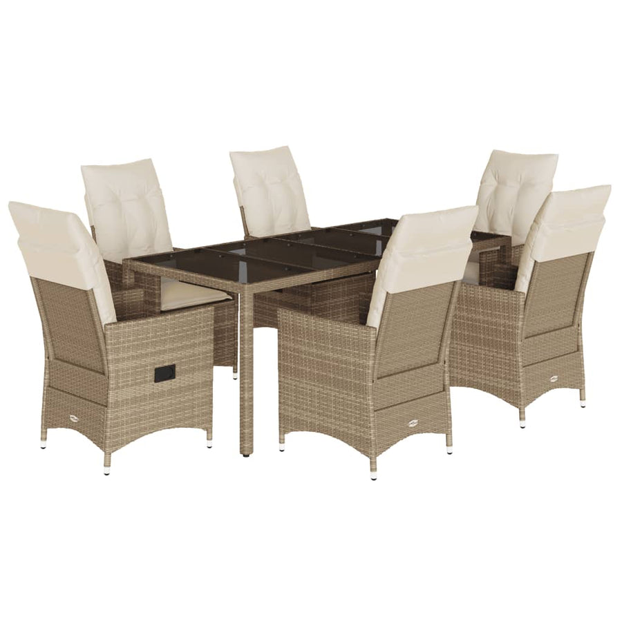 7-delige Tuinset met kussens poly rattan beige