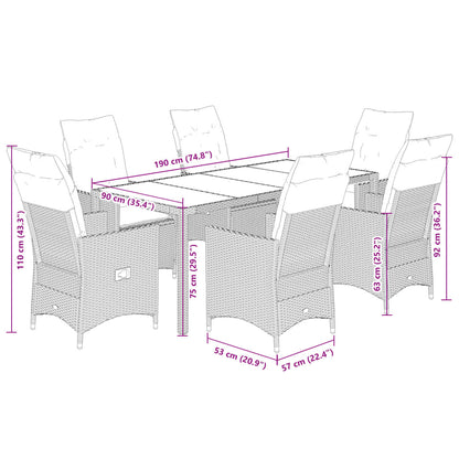 7-delige Tuinset met kussens poly rattan beige