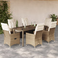 7-Piece Poly Rattan Garden Furniture Set with Cushions - Beige