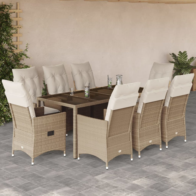 9-delige Tuinset met kussens poly rattan beige