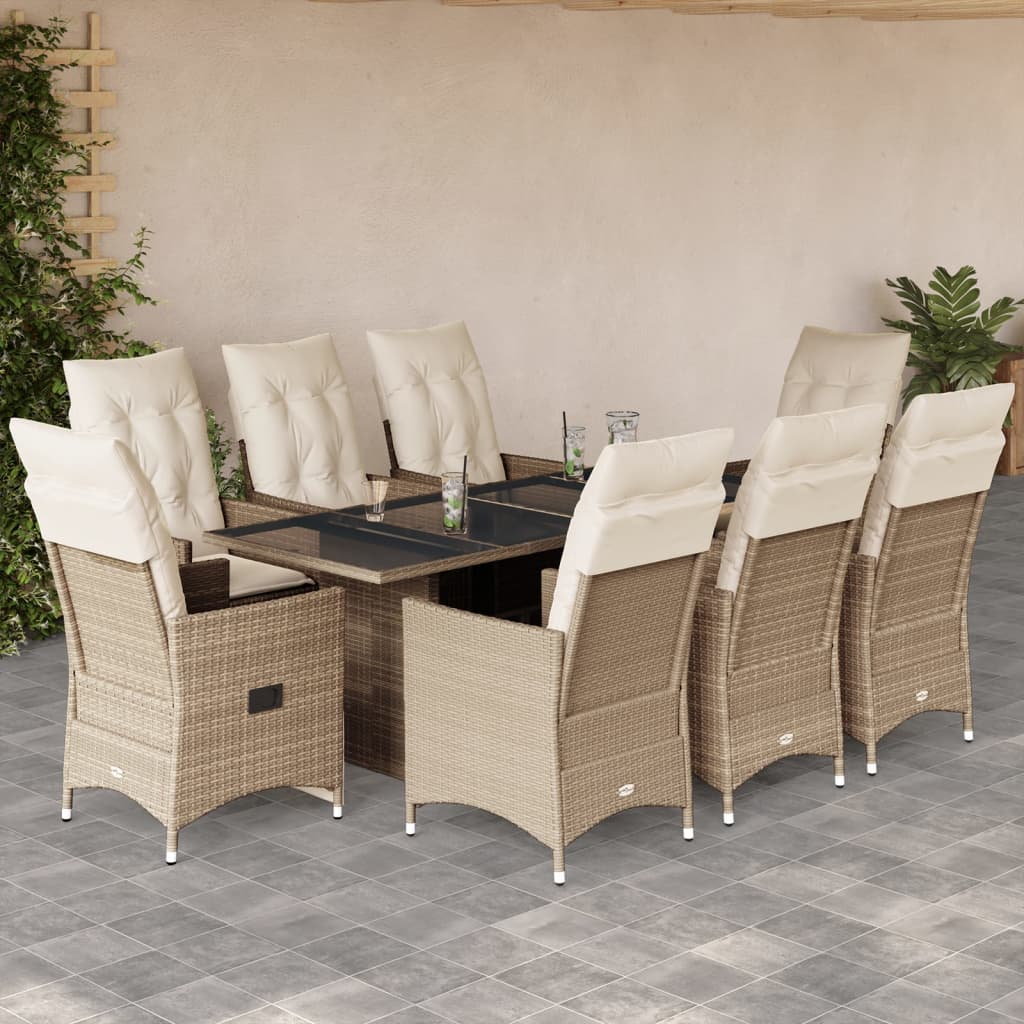 9-delige Tuinset met kussens poly rattan beige
