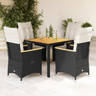 5-piece Garden Set with Cushions, Poly Rattan, Black