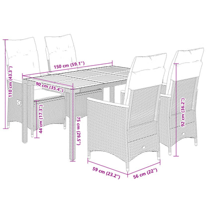5-Delige Tuinset Met Kussens Poly Rattan Zwart