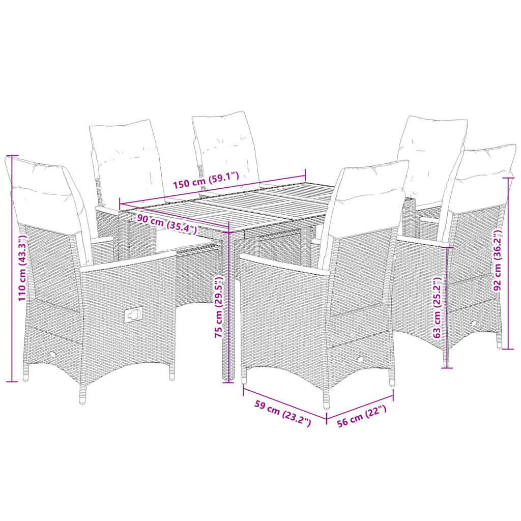 7-Delige Tuinset Met Kussens Poly Rattan Zwart