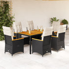 7-Piece Poly Rattan Garden Set with Cushions Black