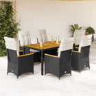 7-Piece Poly Rattan Garden Set with Cushions Black