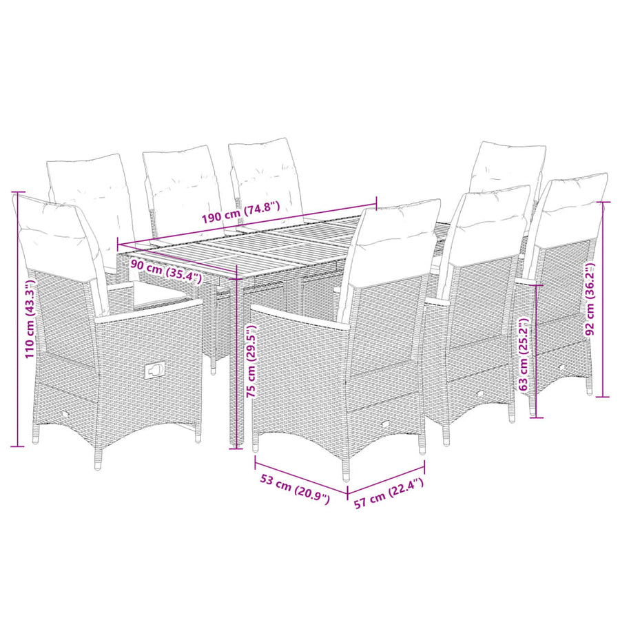 9-delige Tuinset poly rattan zwart