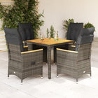5-piece Garden Set with Cushions Poly Rattan Grey