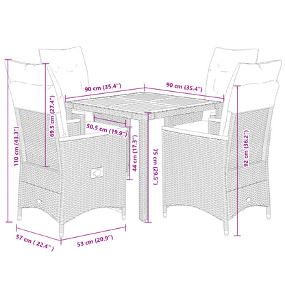 5-delige Tuinset met kussens poly rattan grijs