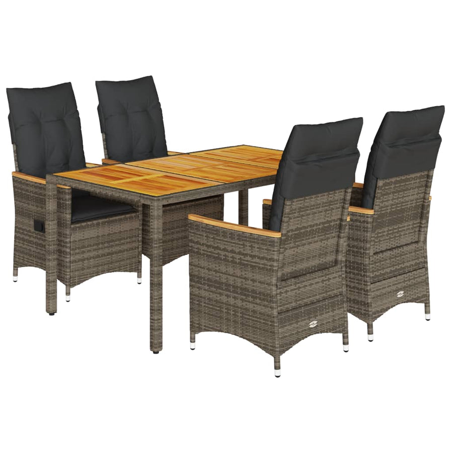 5-Delige Tuinset Met Kussens Poly Rattan Grijs 4