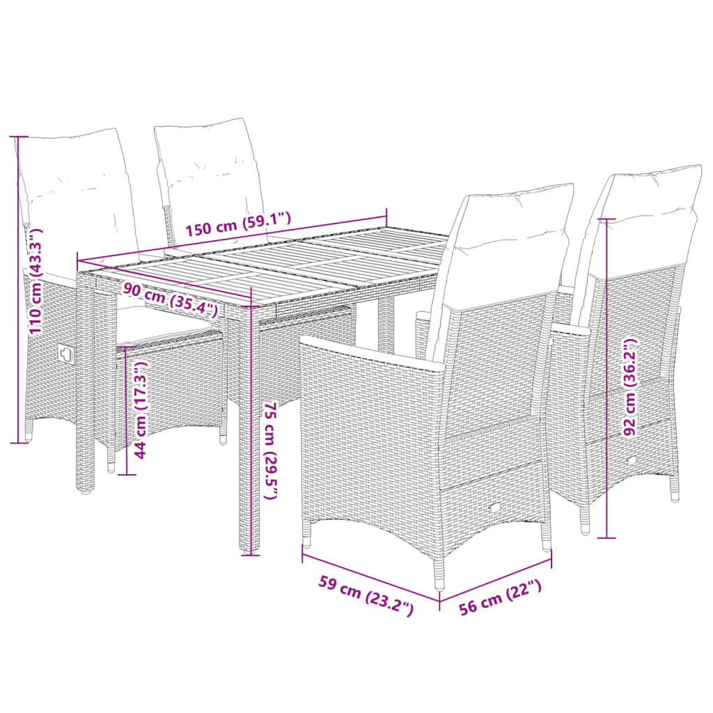 5-Delige Tuinset Met Kussens Poly Rattan Grijs 4