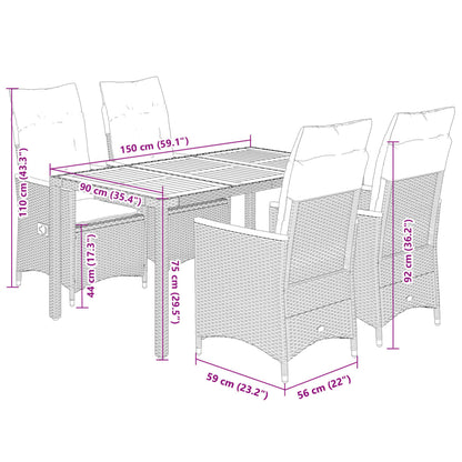 5-Delige Tuinset Met Kussens Poly Rattan Grijs 4