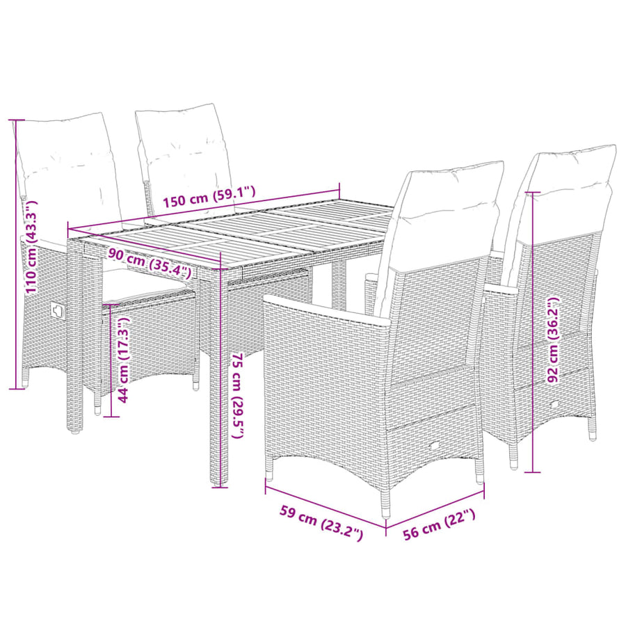 5-Delige Tuinset Met Kussens Poly Rattan Grijs 4