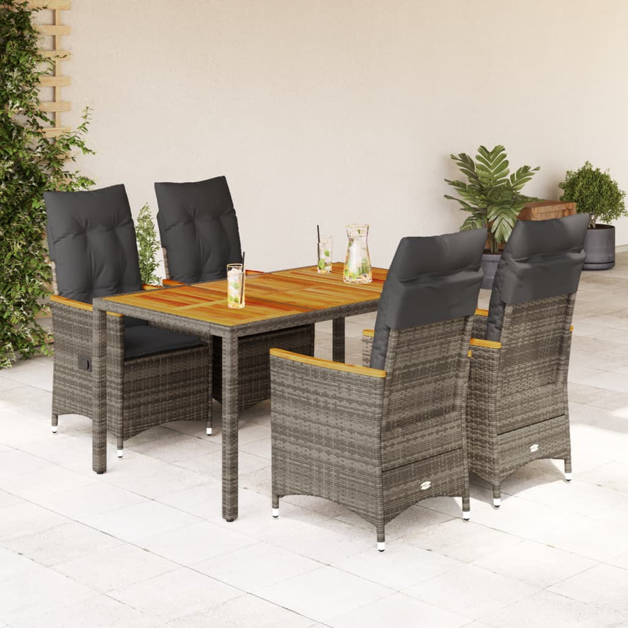 5-Delige Tuinset Met Kussens Poly Rattan Grijs 4
