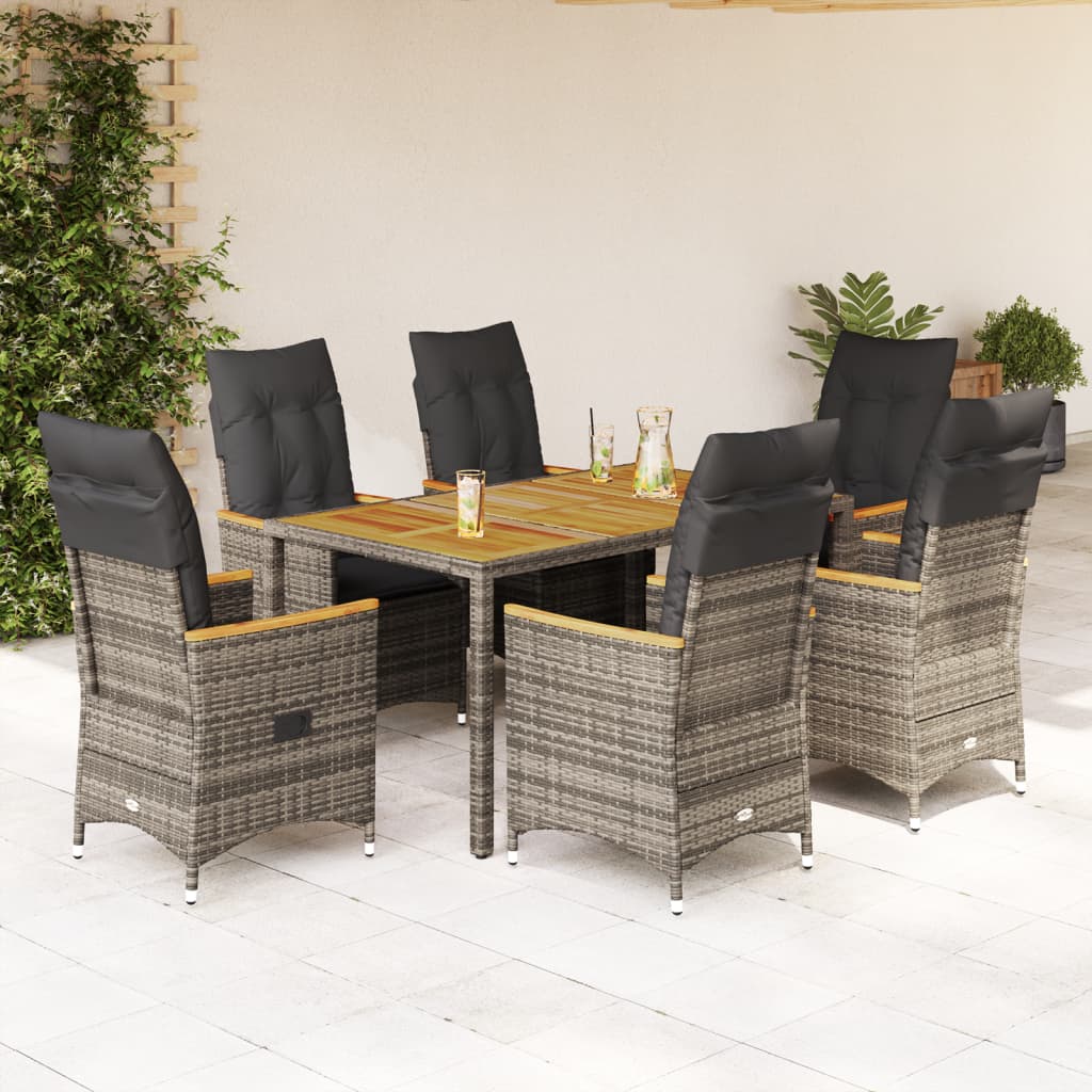 7-Delige Tuinset Met Kussens Poly Rattan Grijs 6