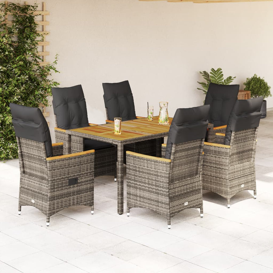 7-Delige Tuinset Met Kussens Poly Rattan Grijs 6