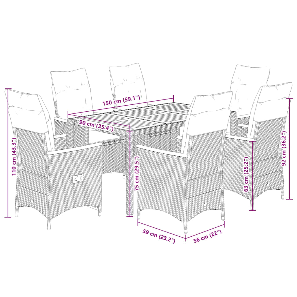 7-Delige Tuinset Met Kussens Poly Rattan Grijs 6