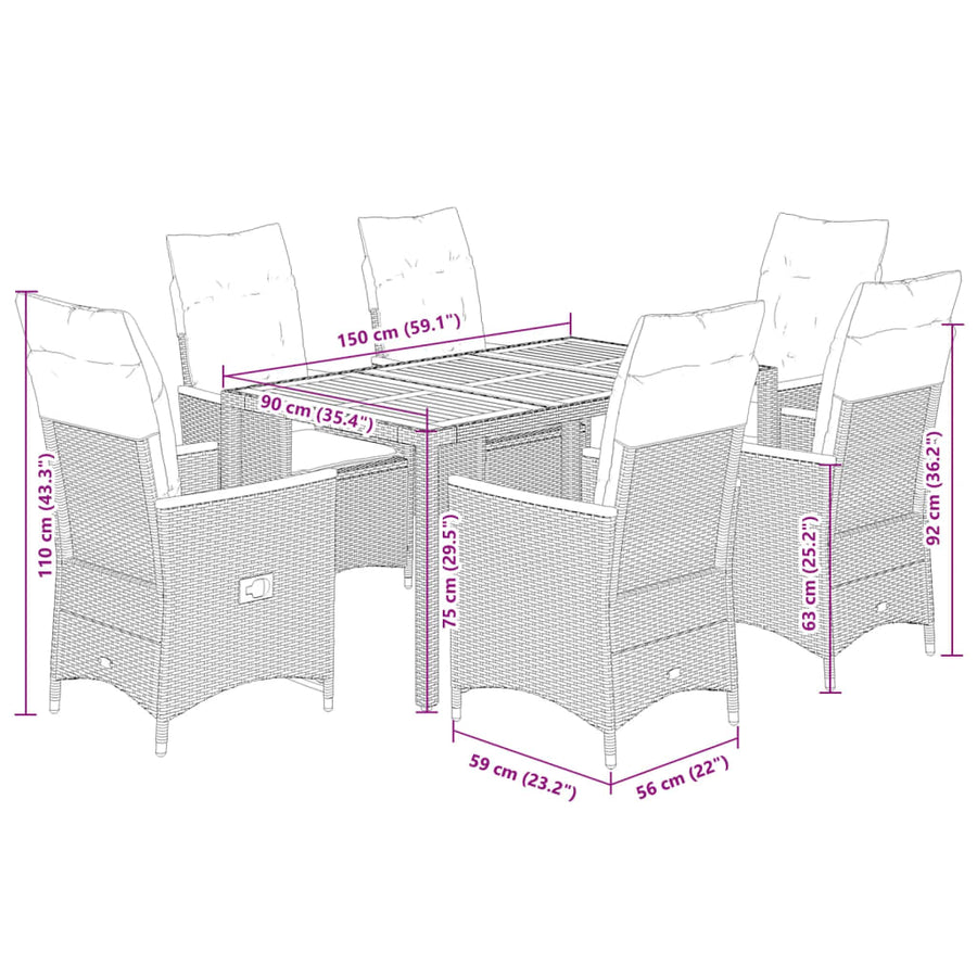 7-Delige Tuinset Met Kussens Poly Rattan Grijs 6