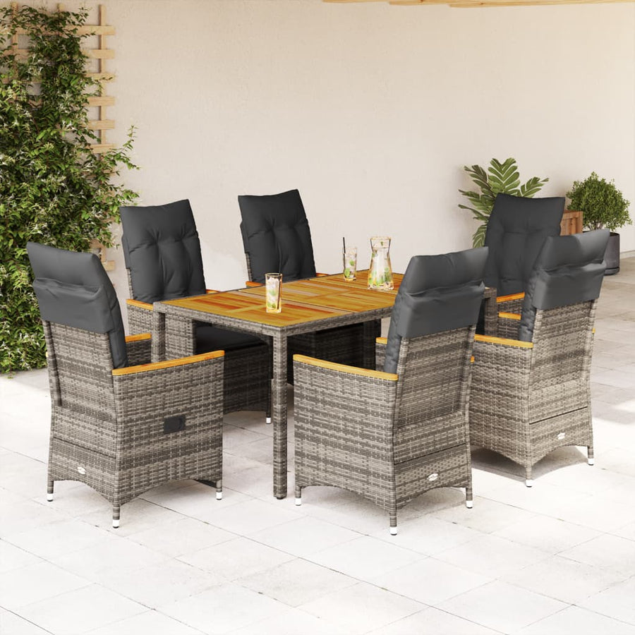 7-Delige Tuinset Met Kussens Poly Rattan Grijs 6