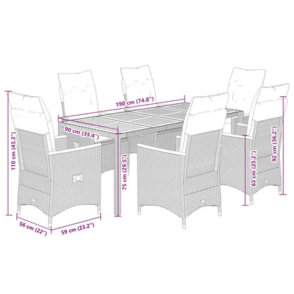 Tuinset Met Kussens Poly Rattan Grijs 7 190 x 90 x 75 cm pe rattan
