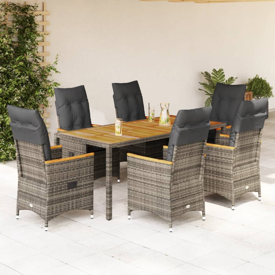 Tuinset Met Kussens Poly Rattan Grijs 7 190 x 90 x 75 cm pe rattan