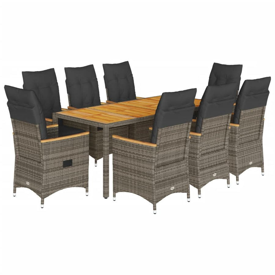 Tuinset Met Kussens Poly Rattan Grijs 9 190 x 90 x 75 cm pe rattan and wood