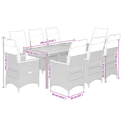 Tuinset Met Kussens Poly Rattan Grijs 9 190 x 90 x 75 cm pe rattan and wood