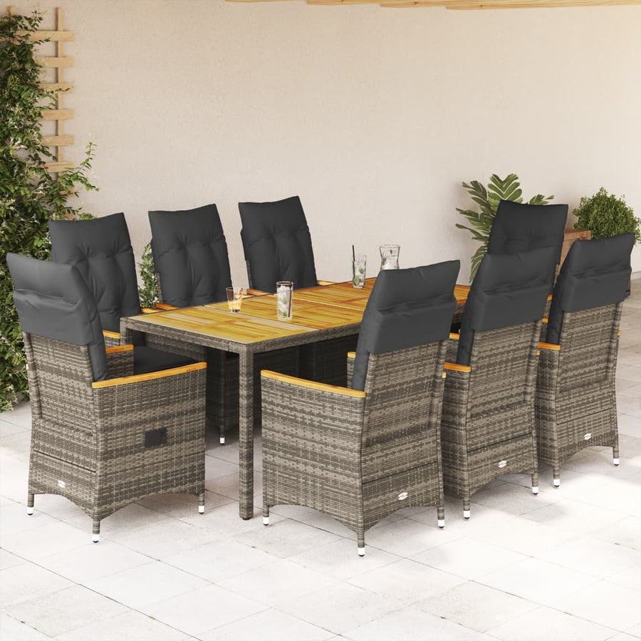 Tuinset Met Kussens Poly Rattan Grijs 9 190 x 90 x 75 cm pe rattan and wood