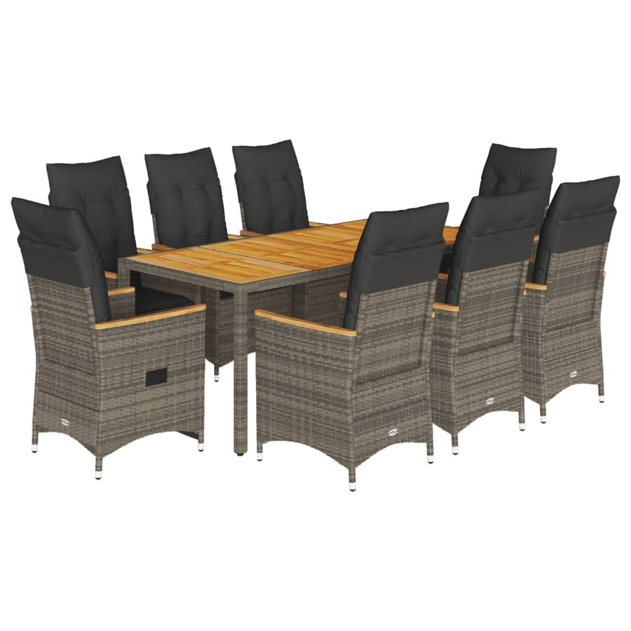 Tuinset Met Kussens Poly Rattan Grijs 9 190 x 90 x 75 cm pe rattan