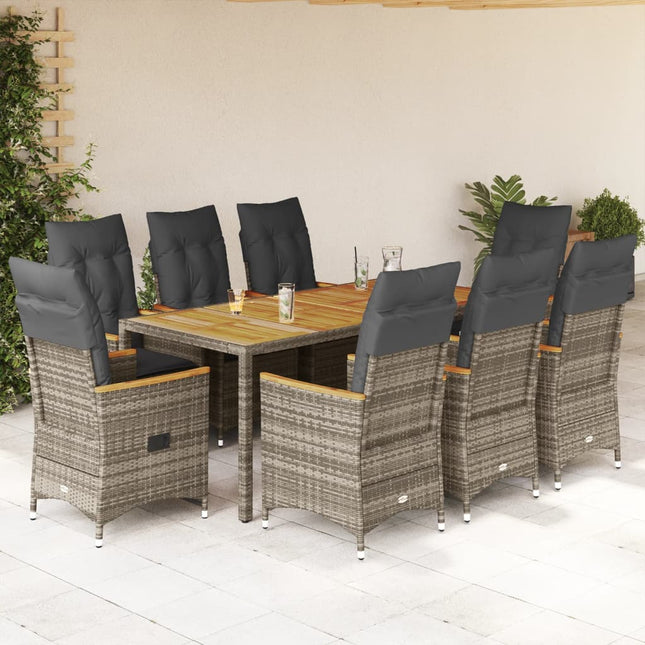 9-delige Tuinset met kussens poly rattan grijs