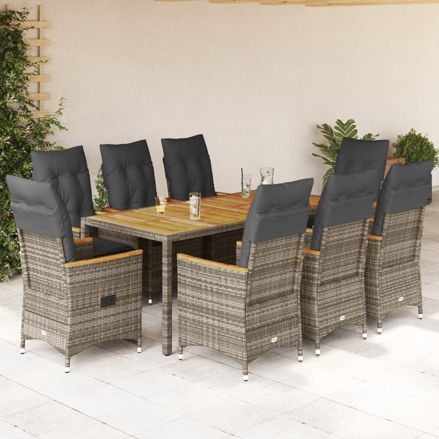 Tuinset Met Kussens Poly Rattan Grijs 9 190 x 90 x 75 cm pe rattan