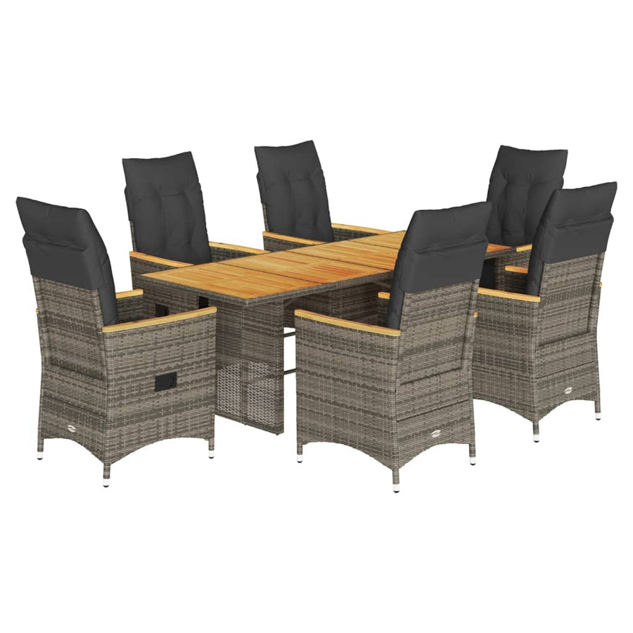 7-delige Tuinset met kussens poly rattan grijs