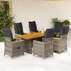 7-Piece Garden Set with Cushions Poly Rattan Grey