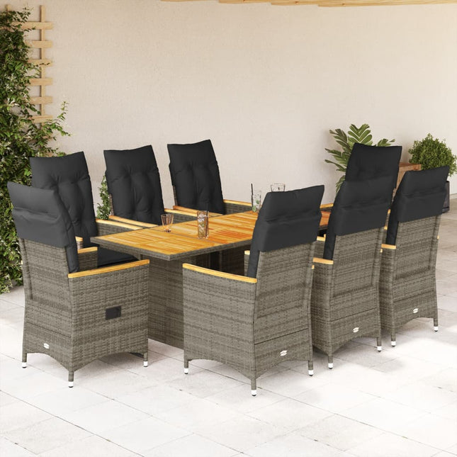 9-delige Tuinset met kussens poly rattan grijs