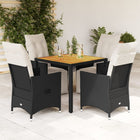 Tuinset 5-delig poly rattan zwart met kussens