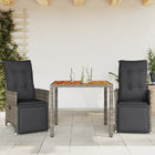 3-delige Bistroset met kussens poly rattan grijs