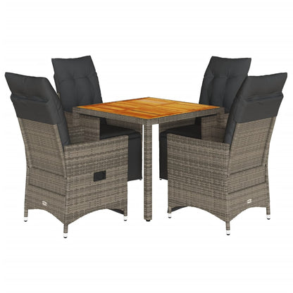 5-delige Bistroset met kussens poly rattan grijs