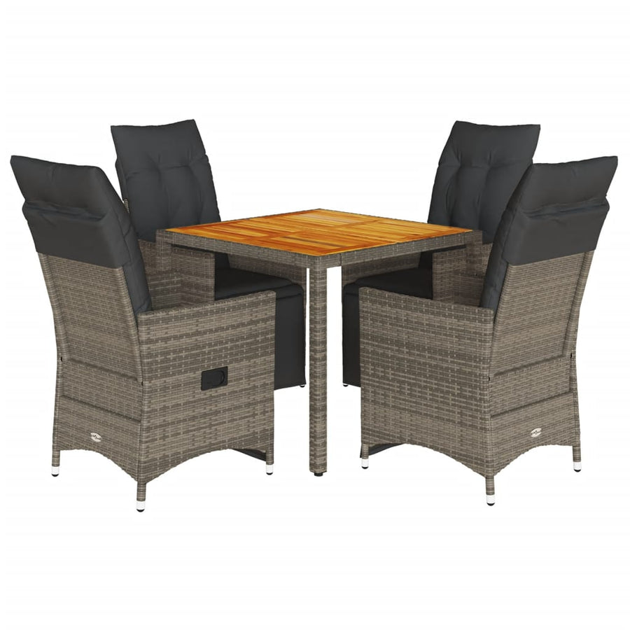 5-delige Bistroset met kussens poly rattan grijs