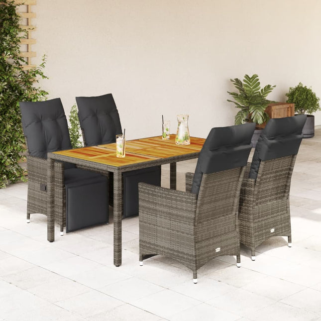 5-delige Bistroset met kussens poly rattan grijs